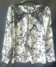 Image of NWOT M& CO UK 10 Lightweight Black & White Mix Long Sleeve Blouse Top