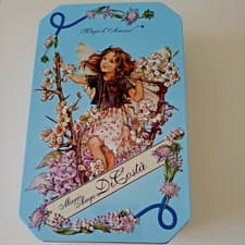 Image of BLUE MARIE ANGE DI COSTA FLOWER FAIRY FAIRIES BISCUIT STORAGE TIN (EMPTY)