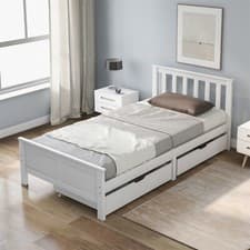 Image of Merax 2 Drawers 3ft Single Wooden Solid White Pine Kids Storage Bed Frame 190x90