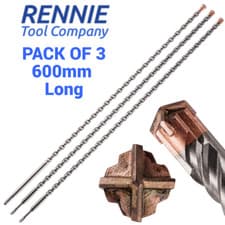 Image of 3 PACK 12mm 16mm 20mm x 600mm Long SDS Plus Hammer Drill Bits Cross Tip 4 Turbo