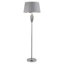 Image of Floor Lamp Hepburn Large Ceramic with Grey Linen Shade Modern Grey Silver