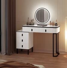 Image of Vanity Dressing Table LED Makeup Desk Mobile Mirror Bedroom Cosmetic Furniture
