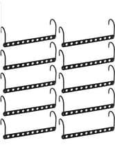 Image of 10pcs space saving metal hangers wardrobe Organizer clothing hook design black