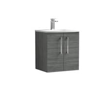 Image of Nuie Arno Anthracite Woodgrain 500mm Wall Hung 2 Door Vanity Unit and Curved Cer