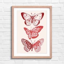 Image of Bold Pink and Orange Butterfly Art Red Framed Wall Art Print Large Picture Home