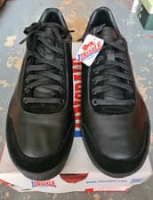 Image of LONSDALE Holborn Snr 84 mens black leather trainers sneakers. NEW