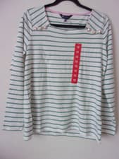 Image of New Crew Clothing Square Neck Breton White Green Stripe Top T-Shirt Size: UK 12