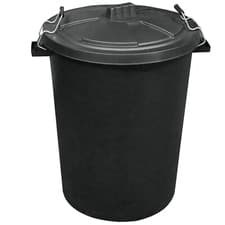 Image of 115L litre dustbin large heavy duty black plastic rubbish waste bin garden lid