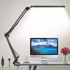 Image of Dimmable LED Desk Lamp with Clamp 3 Color 10 Modes Swing Arm Clip-on Lamp USB UK