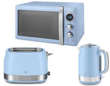 Image of Swan Retro Revive Blue Jug Kettle  2 Slice Toaster and Microwave Kitchen Set