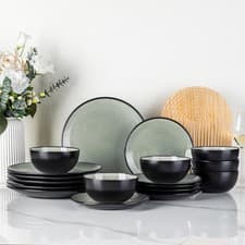 Image of 18pc Stoneware Dinner Set for 6 Plates Bowls Scratch Resistant Dishwasher Safe