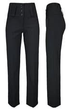 Image of WOMENS GIRLS BLACK HIGH WAIST TROUSERS QUALITY SCHOOL WORK STRAIGHT LEG PANTS.