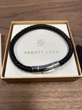 Image of Abbott Lyon men’s black bonded leather bracelet (silver) Large 22cm
