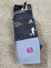 Image of Salomon Lightweight 2-Pack Crew Socks UK 3.5-5 Grey/Fuchsia Cushioned Ankle