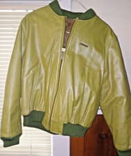 Image of Vintage VERY RARE ECKO RED GREEN LEATHER LAMB SKIN? JACKET NEW