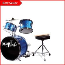 Image of Authentic Kids Drum Set with Adjustable Padded Throne & Drumsticks - Blue Finish