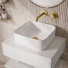 Image of 385mm Countertop Basin 0 Tap Hole White Ceramic Bathroom Sink Rounded Square