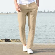 Image of Mens Summer Casual Cotton Linen Baggy Harem Pants Beach Pocket Hippy Trousers