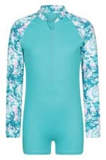 Image of Mountain Warehouse Girls Mira Long Sleeved Printed Kids Rash Shorty Swimsuit In