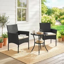 Image of 3 Piece Rattan Bistro Set, PE Wicker Garden Furniture Conversation Set