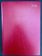 Image of 2026 Desk Diary A4 Day Per Page Appointment Hardback Casebound Burgundy SALE