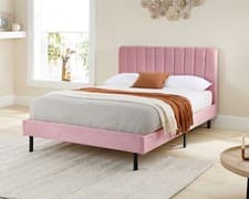 Image of Aspire Rosella Velvet Upholstered Bed Frame all Sizes in Pink Blue or Cream