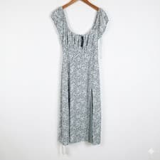 Image of NWT Abercrombie & Fitch Green Floral Midi Dress Side Slit Ruched Bust Sage Sz MP