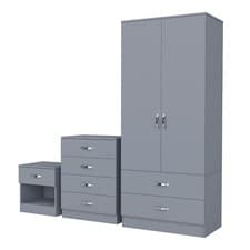 Image of 3 Piece Modern Bedroom Furniture Bedside Table Wardrobe Set Chest of Drawers