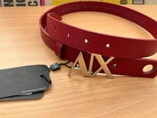 Image of Armani Exchange Womens Cut-Out-Logo Buckle  Leather Belt 70cm Bordeaux New 2.5cm
