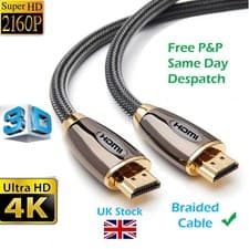 Image of PREMIUM 4K HDMI CABLE 2.0 HIGH SPEED GOLD PLATED BRAIDED LEAD 2160P 3D HDTV UHD
