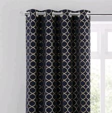 Image of Dunelm Chenille Ogee Navy Lined Eyelet Curtains 90x54"