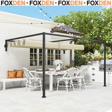 Image of 3x4m Lean To Pergola with Retractable Roof Metal Patio Canopy for Deck Shelter