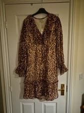 Image of Oasis Animal Print Ruffle Neckline Mini Dress Size 16 New With Tags
