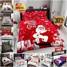 Image of Christmas Duvet Cover Set Reversible Santa Xmas Bedding Quilt Single Double King