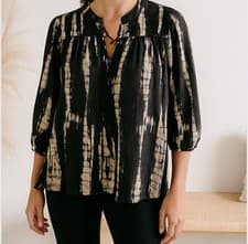 Image of NWT BA&SH Kea Tie Dye Black Tan Metallic Stripe Boho Parisian Blouse size S