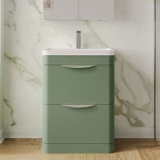 Image of Nuie Floor Standing 2-Drawer Vanity Unit Polymarble Basin 600mm Satin Green
