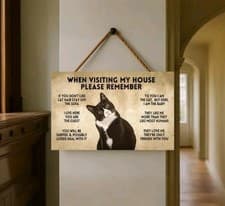 Image of Cat Wooden Sign 13x20cm When Visiting My House Cat Rules New Drilled Holes