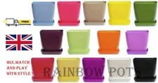 Image of Plastic Flower Plant Pots Modern Square Gloss Orchid + Saucer SET 1 - 2 - 3 - 5