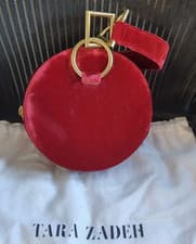 Image of Tara Zadeh Azar Red Round Velvet Clutch Bracelet Bag - Gold Geometric Hardware