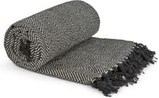 Image of Emma Barclay Herringbone Throw Blanket Recycled Cotton 178x254cm Black