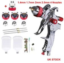 Image of Spray Gun Paint Gun Kit HVLP Gravity Feed Air 1.4mm 1.7mm 2mm 2.5mm 4 Nozzles UK