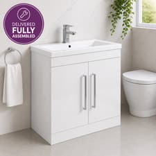 Image of 800mm White Gloss Vanity Unit Basin Sink Cabinet Freestanding Bathroom