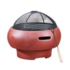 Image of Garden Fire Pit Outdoor Wood Burning Round 53cm Concrete Base Red Teamson