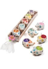 Image of Set of 5 Mini Elephant Ceramic Candles in Wooden Tray - Fairtrade