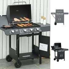 Image of Gas Barbecue Grill 3+1 Burner Garden BBQ Large Cooking Area Side Burner