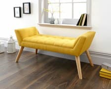 Image of Milan Fabric Upholstered Bench Bed End Window Seat Bedroom Mustard Yellow
