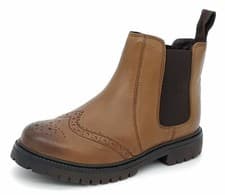 Image of Chelsea Leather Brogue Infant Junior Boots Frank James Grantham Boys Girls Brown