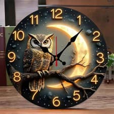 Image of Moonlight Night Wooden Round Silent Hanging Wall Clock, Suitable For Living Room