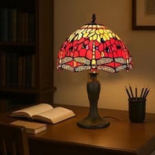 Image of Stained Glass Tiffany Table Lamp Traditional Shade Handcrafted  Room Light