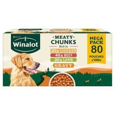 Image of 80x Winalot Meaty Chunks in Gravy 100g Adult Dog Food Beef Chicken Lamb Bulk